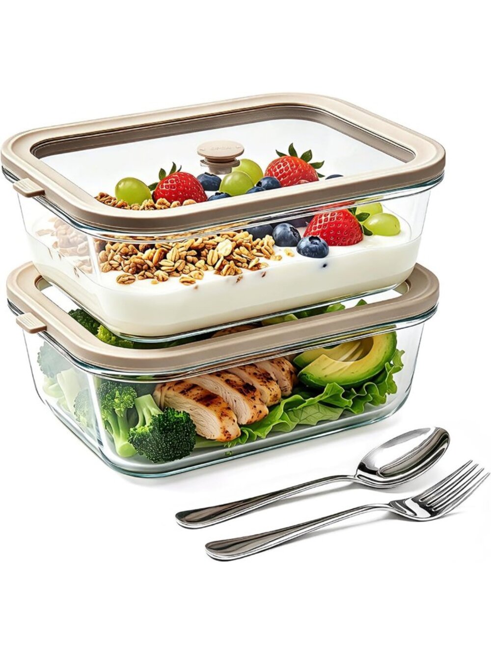 50 oz Glass Food Storage Containers with Lids - 2 Pack, Airtight & Durable